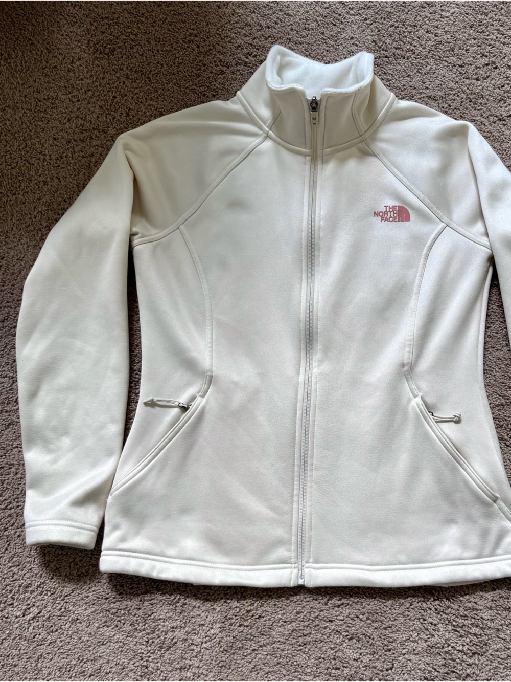 The North Face Women's Cream Full-Zip Fleece Jacket with Pink Logo